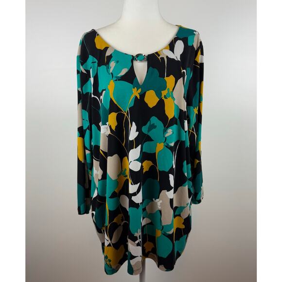 Calvin Klein Womens Multicolor Floral‎ Blouse Sz 1X | 3/4 Length Sleeve Office - Picture 1 of 12